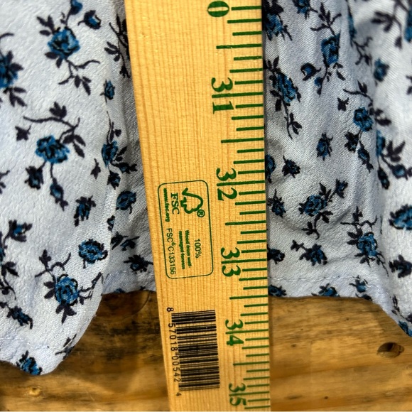 Wild Fable Dress Small Blue Micro Blue Flowers Long Sleeve Tie Waist V Neck - Picture 5 of 5